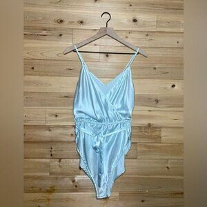 Vintage Victoria's Secret Gold Label Size Medium Baby Blue Wrap Bodysuit